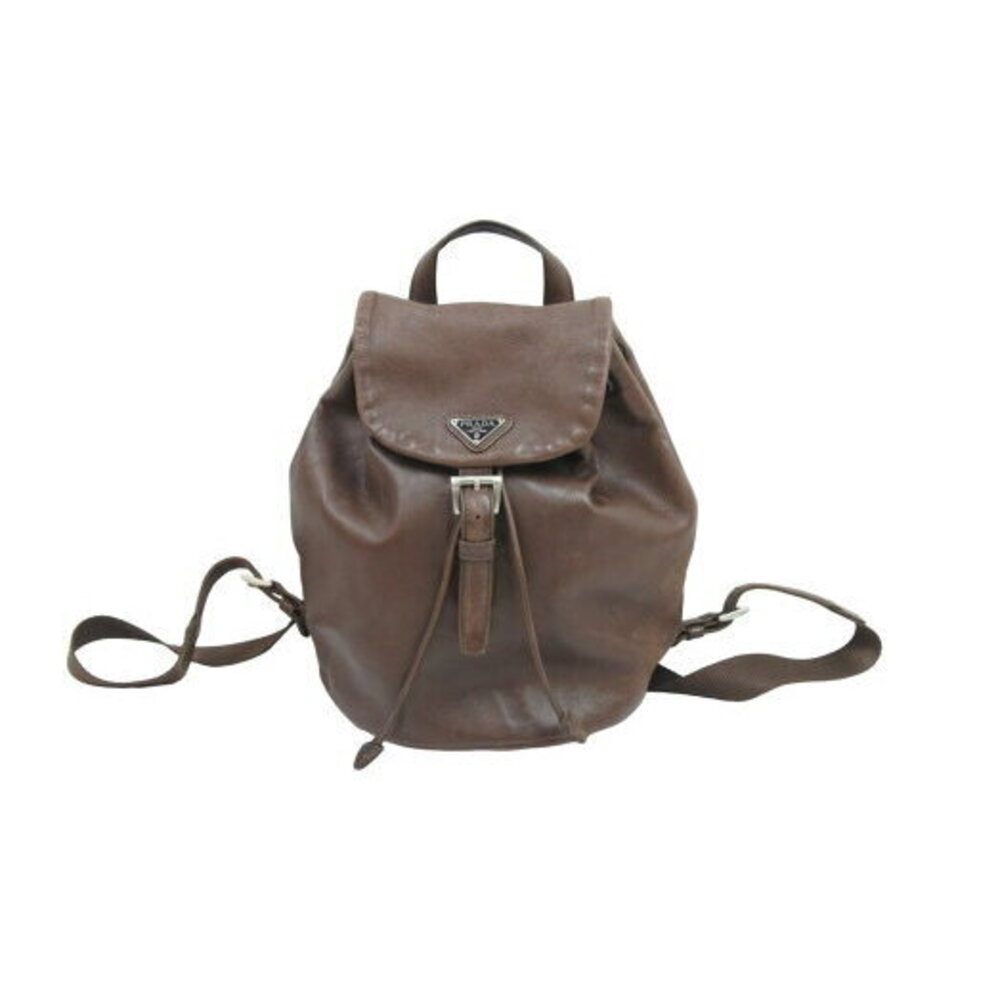 Prada Backpack Daypack Triangular Plate Brown Lea… - image 1